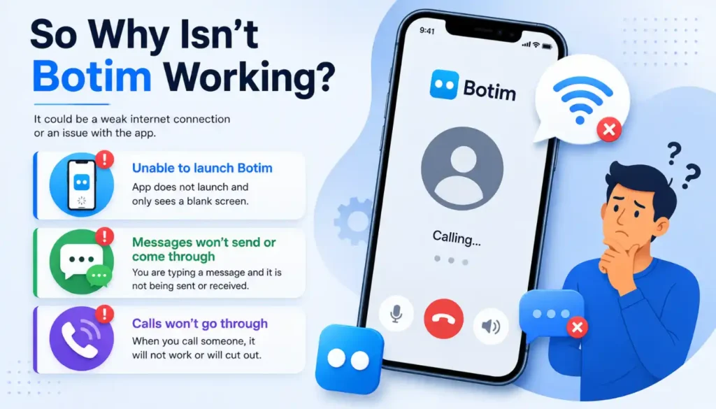 Botim not working problems such as failed calls, messages not sending and the app not opening on the smartphone.