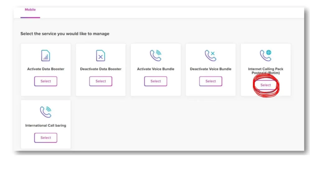 Select Internet Calling Pack Postpaid/Prepaid (Botim)