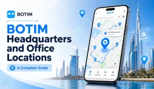 BOTIM headquarters and office locations infographic showing UAE map and office buildings