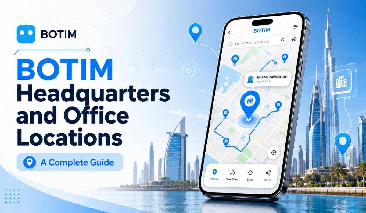 BOTIM headquarters and office locations infographic showing UAE map and office buildings