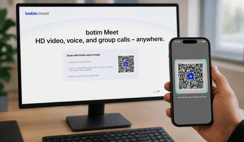 A image showign that a user logging Botim web via scanning QR Code