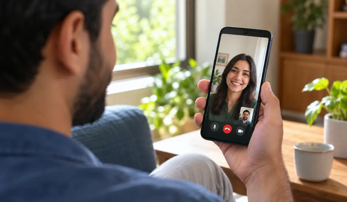 Man having a video conversation on a smartphone